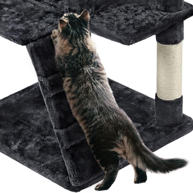 Yaheetech 62in Cat Tree Cat Tower for Indoor Cats, Cat Furniture w/Double Cat Condo, Scratching Posts, Multiple Platforms and Balls for Kittens & Cats, Black