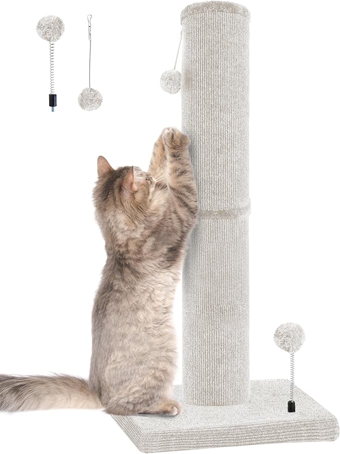 Carpet Craft Cat Scratching Post Heavy Duty for Indoor Large Cats and Adult Cats,Tall and Thicked Cat Scratch Post,Carpet Cat Tree Tower Scratcher with Interactivity Balls,Beige