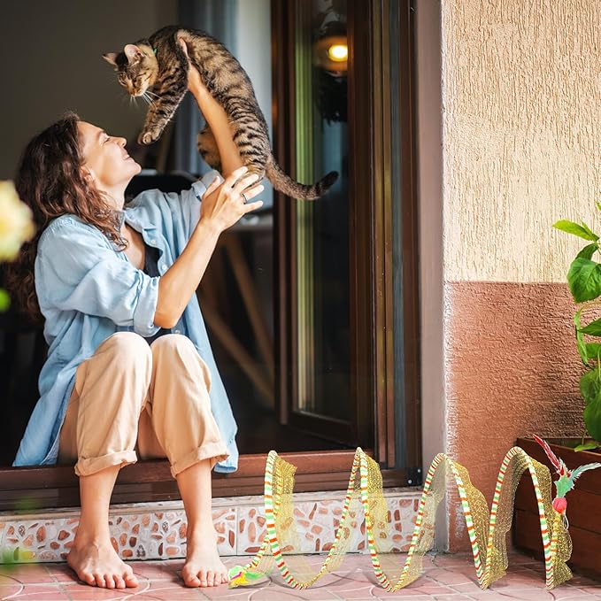 2 Packs Folded Cat Tunnel, Cat Toys Tunnels for Indoor Cats, Large Cat Tunnel Bed for Kittens, Cat Donut Tunnel, Interactive Cat Toys for Outdoor Activity, Decompression Interactive Cat Spring Toys