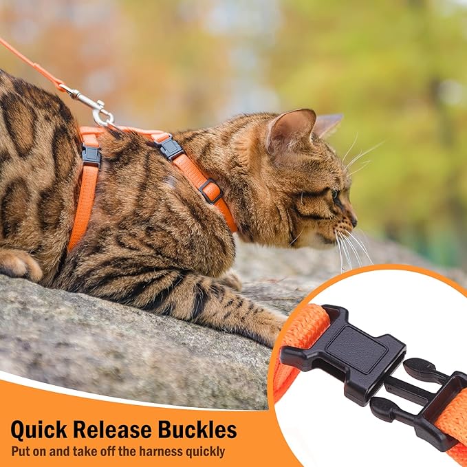 PUPTECK Adjustable Cat Harness and Leash Set Escape Proof Kitten Strap Collar for Walking Travel, Orange