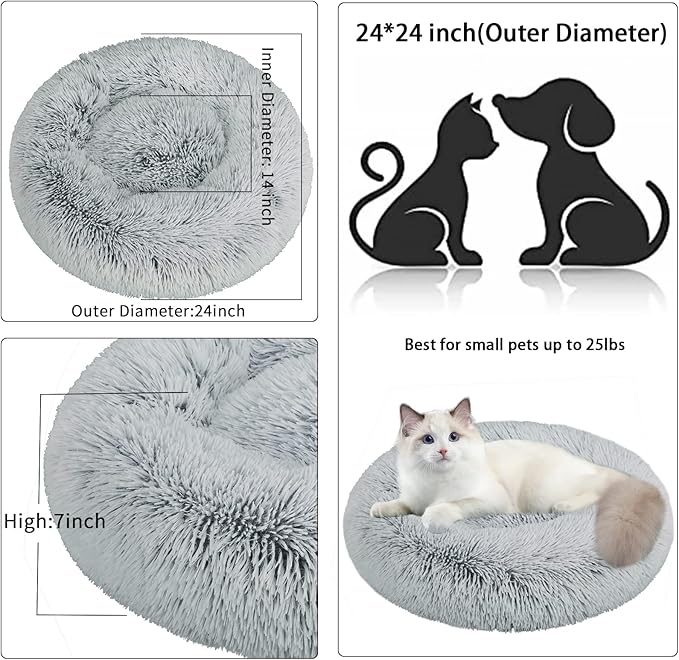 Cat Beds for Indoor Cats,24 Inch Dog Bed for Small Melium Large Dogs, Washable-Round Pet Bed for Puppy and Kitten with Slip-Resistant Bottom