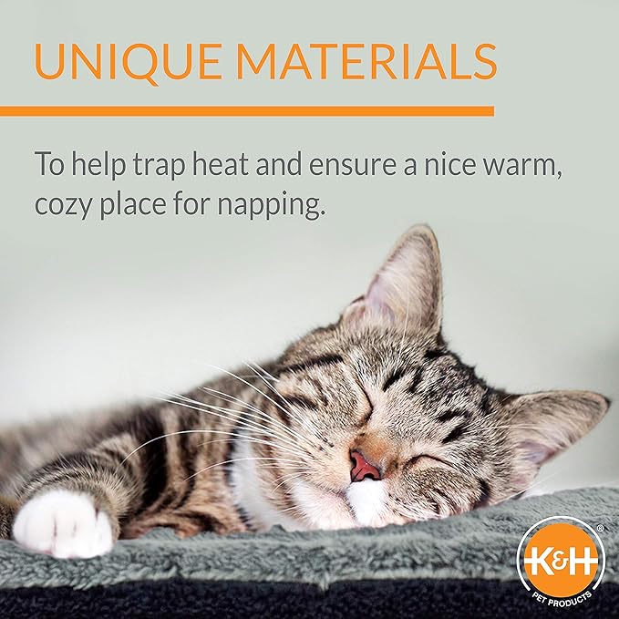K&H PET PRODUCTS Self-Warming Cat Bed Pad, Self-Heating Thermal Cat and Dog Bed Mat, Cat Warmer Mat for Feral and Indoor Cats, Gray/ Black 21 X 17 Inches