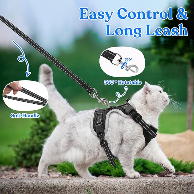 Supet Cat Harness and Leash for Walking Escape Proof, Adjustable Harness for Cats, Easy Control Large Cat Harness for Medium Small Cat, Black M