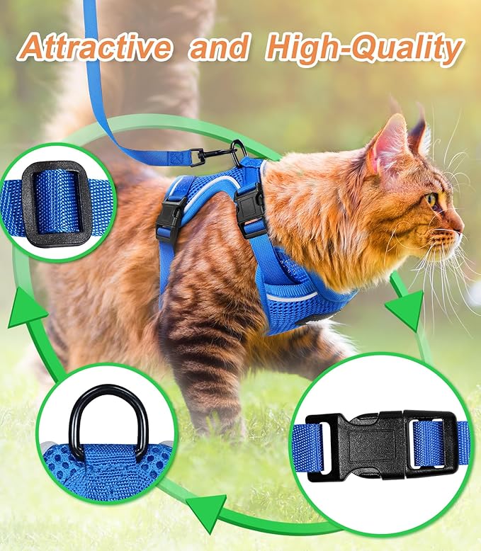 Halypet Cat Harness and Leash Set [ MAX Safety Third Generation ] Escape Proof Soft Adjustable Cat Leash Breathable Comfortable Vest Easy to Wear Kitten Harness for Outdoor Walking