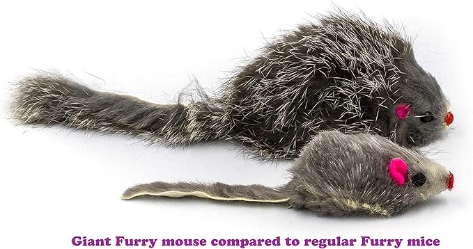 10 Giant Furry Mice with Catnip and Rattle Sound Made of Real Rabbit Fur Interactive Catch Play Mouse Toy for Cat, Pack of 10 Mice