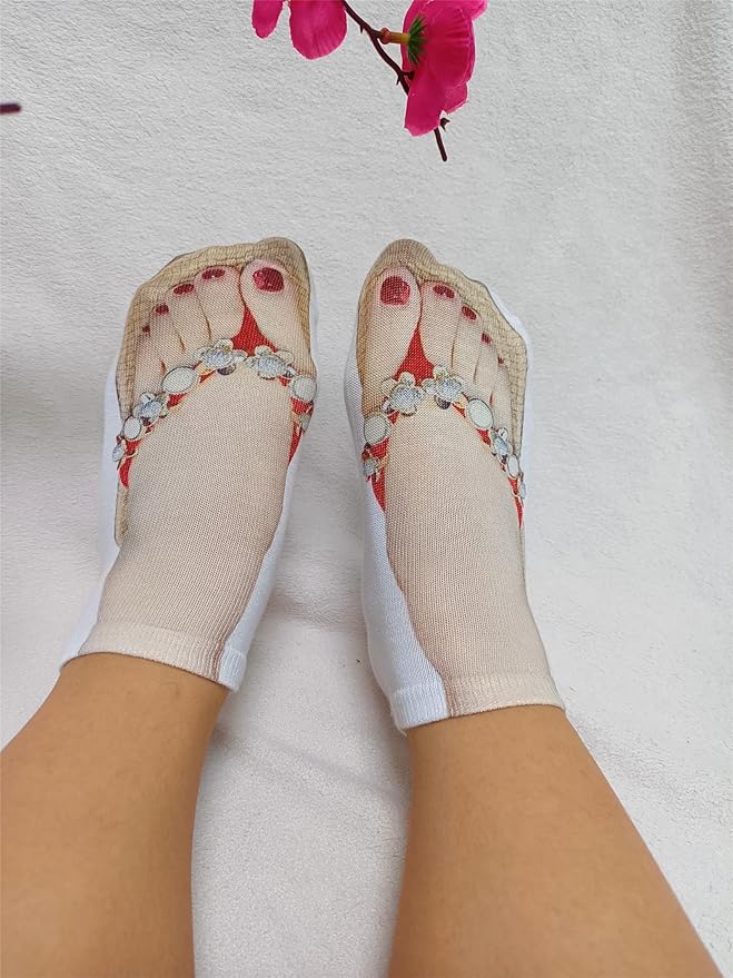 3D Manicure Print Socks Funny Flip Flop Socks 3D Pattern Socks Sandal Socks Low Cut Ankle Silly Socks- A Gag Gift