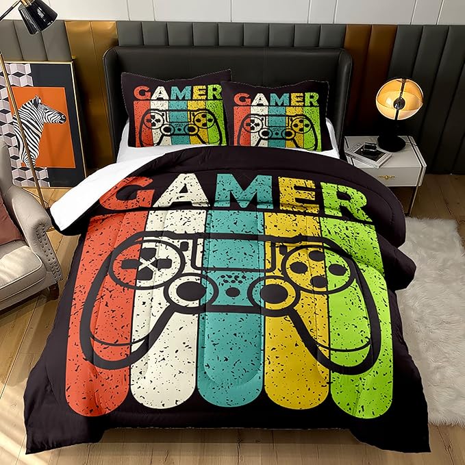 AILONEN Gamer Comforter Set for Teen Boys - Gaming Bedding Set with 3 Piece 1 Comforter and 2 Pillowcases