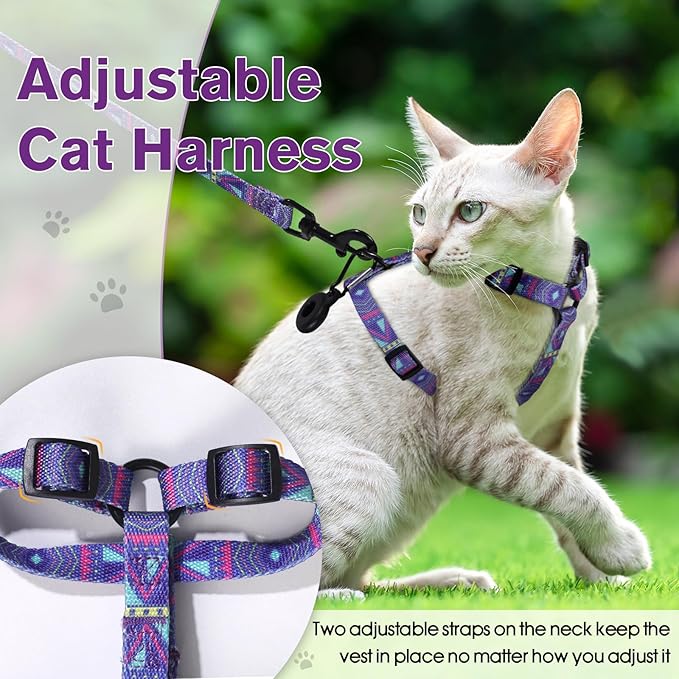 Cat Vest Harness and Leash Set with Airtag Holder, Adjustable Kitten Harness for Walking Escape Proof, Lightweight Soft and Comfortable Kitty Harness for Small Medium Large Cat