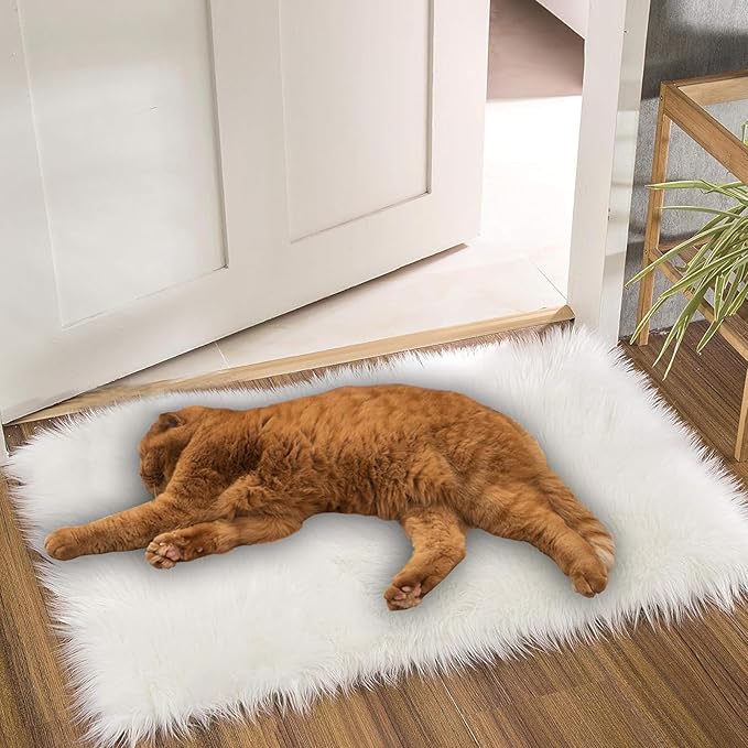 Fluffy Small Dog Cat Bed Mat Rug, Washable Super Soft Plush Faux Fur Warm Area Mat Pad for Indoor Pet Cat Dog Small Sleep Cushion