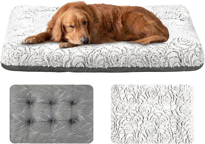 2 in 1 Dog Bed Crate Pad Mat Washable Reversible (Cool & Warm) Soft Fluffy Pet Kennel Beds for Large Medium Small Puppy Cat Sleeping Mattress Machine Wash Dog Cooling Mats (Dot Grey, 35" 23")