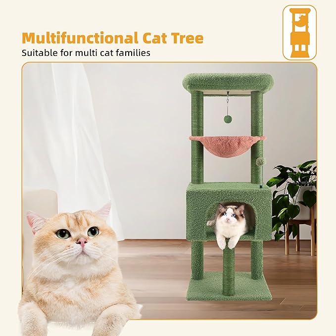 Fashion Design 43.3" Cat Trees with Cat Houses,Green