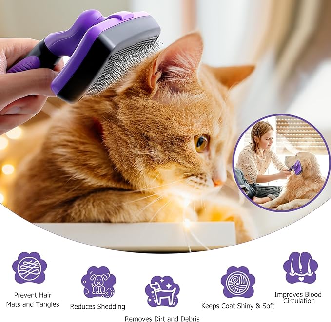 4 in 1 Pet Grooming Kit, Self Cleaning Slicker Brush for Dogs Cats & Small Animals, Dog Brush for Shedding Short Long Haired Dogs. Removes Loose Undercoat, Tangled Hair, Steam Brush