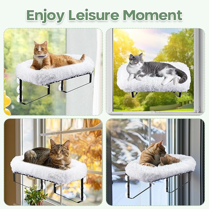 Cat Window Perch, Large Cats Window Hammock Bed Metal Shelf Perch Seat with Thermal Blankets & 6 Strong Suction Cups as Cat Wall Furniture Tree Accessories for Inside Sunbathing Napping Overlooking