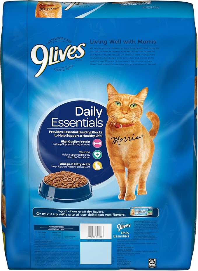 9Lives Daily Essentials Dry Cat Food With Chicken, Beef & Salmon Flavors, 20 lb Bag