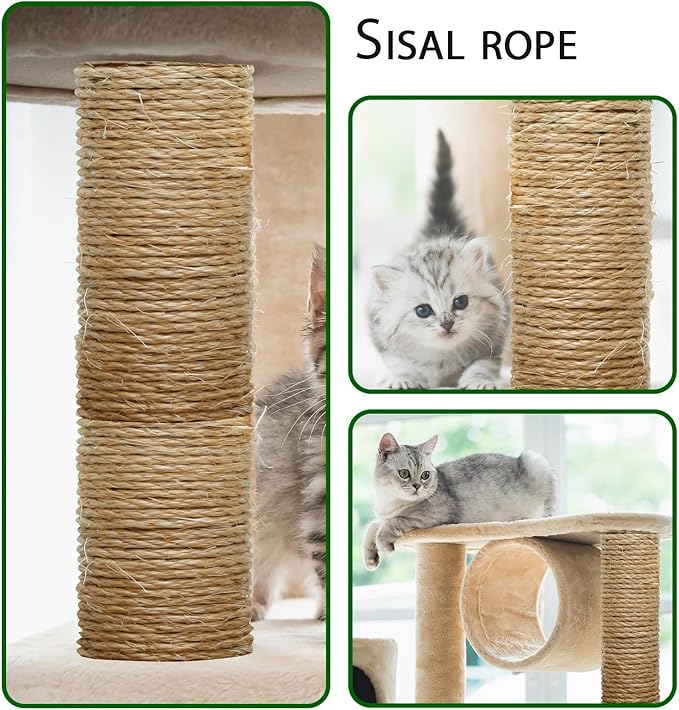1/6 Inch Natural Sisal Rope, 164-Feet, 50m, for Cat Scratching Post, Tower, DIY Hemp Twine, Replacement, Sisal Fiber, Biodegradable, 4mm Diameter