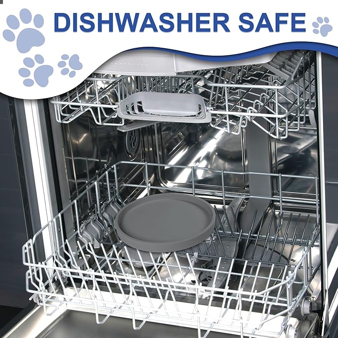 Arespark Pet Silicone Food Mat, Set of 6 Nonslip Waterproof Feeding Bowl Mat with Raised Edges for Food and Water Prevent Spills, Round Eating Tray for Dog Cat Puppy Kitten, 6'' x 6''