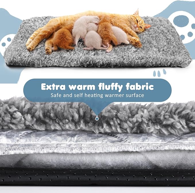 6 Pack Self Warming Cat Pads 18 x 24 Inch Self Heating Dog Cat Mats Extra Warm Thermal Pet Bed Washable Pet Crate Bed Mat Blanket Removable Cover Non Slip for Indoor Outdoor Pets (Grey)