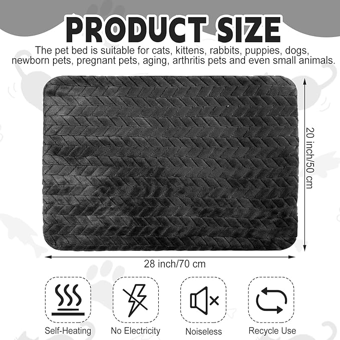 4 Pack Self Heating Cat Pad Self Warming Cat Mat Non Slip Warm Dog Bed Pad Mat Washable Pet Kennel Pad Crate Bed Mat Removable Cover Cat Blanket for Indoor Outdoor(Black,20 x 28 Inch)