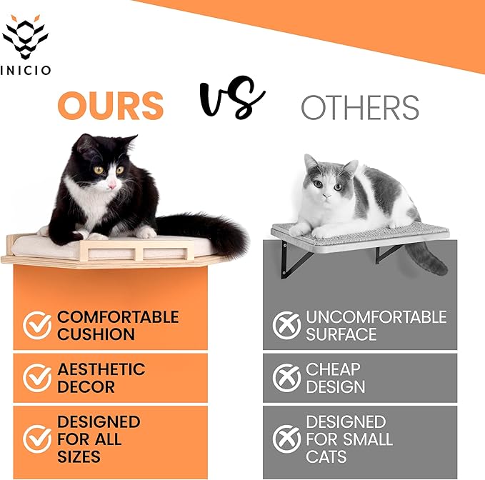 Cat Wall Shelves - Cat Shelves for Wall, Cat Shelf w/Cat Wall Steps, Cat Shelf for Wall - Corner Cat Shelf, Cat Shelves with Cat Wall Bed