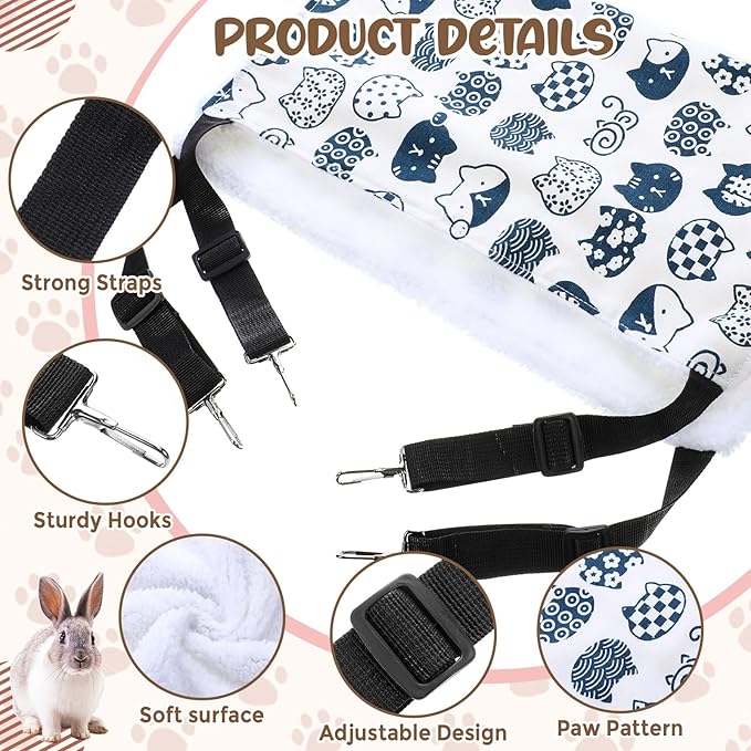 Barydat 6 Pcs Reversible Cat Hammock Bed 18.9 x 15 Inch Soft Breathable Pet Cage Hammock with Adjustable Straps Ferret Hammock Double Sided Cat Hammock Hanging for Kitten Puppy or Small Pet (Plush)