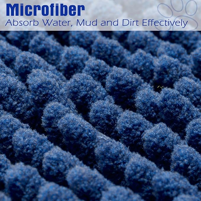 EXPAWLORER Dog Door Mat for Muddy Paws - Highly Absorbent Microfiber Dog Rug, Soft Chenille Dog Runner Rug Indoor Outdoor Floor, Non-Slip Large Pet Paw Cleaning Washable Mud Mat for Bathroom, Blue
