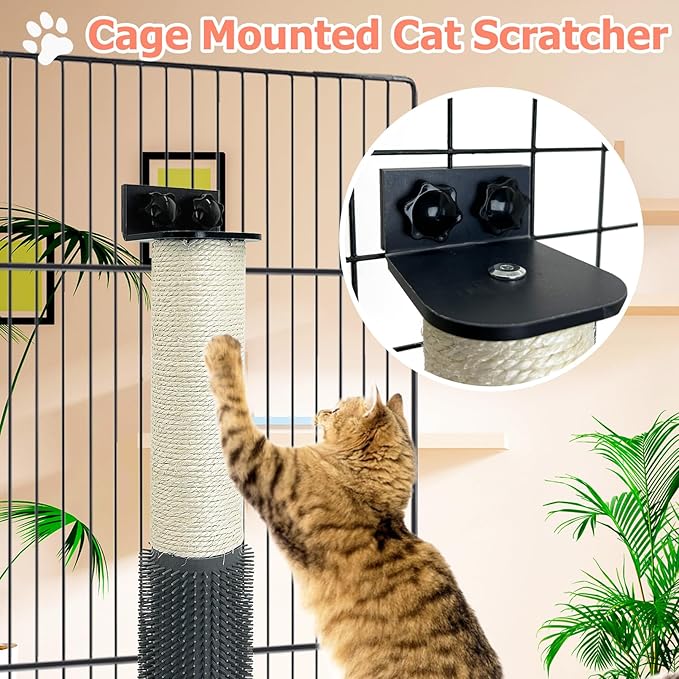 Cat Scratching Post Wall Mounted 2 Pack Cage Mount Cat Scratcher 2-in-1 Natural Sisal Kitty Scratch Posts with Self Groomer Massager for Scratch and Climbing 15.7x2.7in (White)