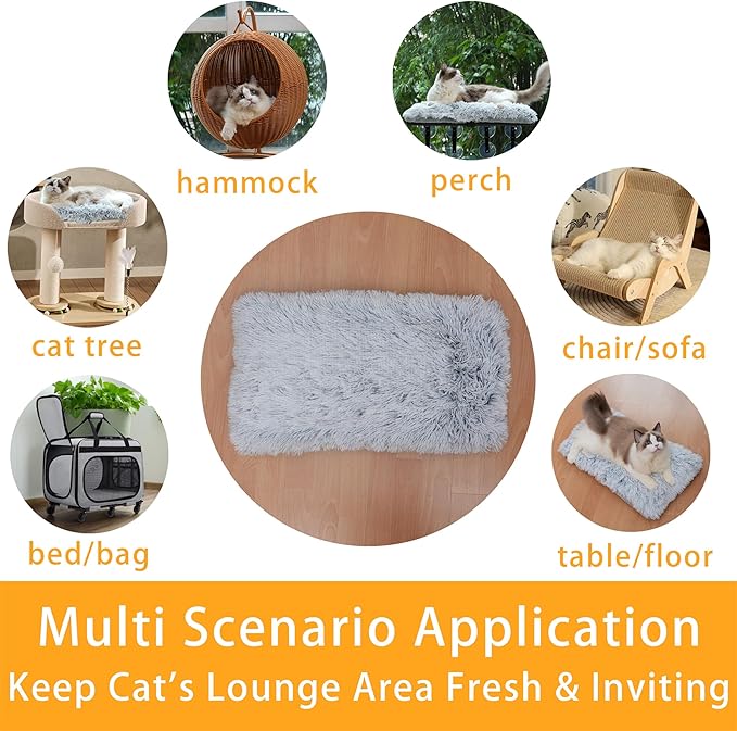 23"x12" Big Fluffy Cat Bed Mat/Pet Cushion,Refurbish Cat Window Perch Accessory,Double Sided,Easy Fasten & Remove, Adjustable Velcro Strap,Upholster Pet Furniture,Portable Pillow,Seat,Pad