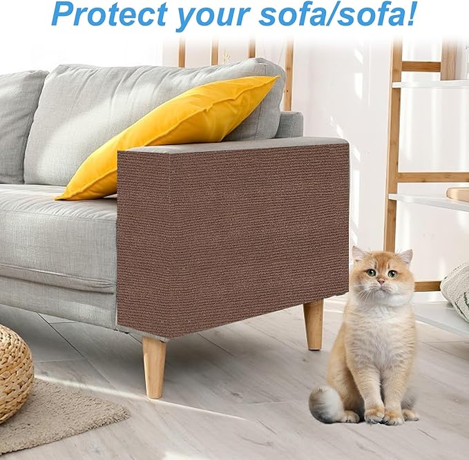 Trimmable Cat Scratching Post Carpet Covered 78.7”x15.8” Self-Adhesive Cat Tree Shelves Replacement Parts Mat Cat Scratcher for Cat Tree Shelf Steps Couch Furniture DIY Protector(Brown)