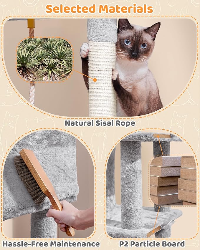 Yaheetech Cat Tree, Multi-Level Cat Tower for Indoor Cats, 63in, Condo Furniture with Scratching Posts, Large Top Perch, Hammock, Tall Cat Climbing Stand for Cat Play