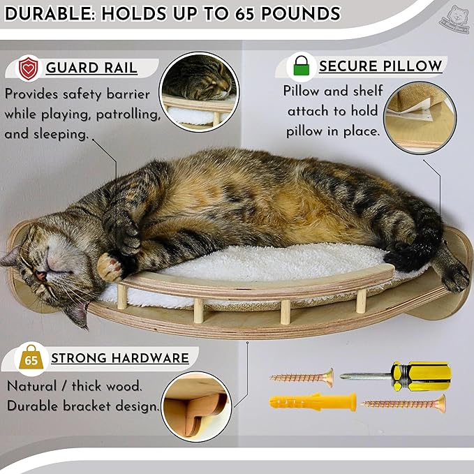 Cat Wall Shelves - Large Cat Shelves w/Pillow + 3 Wide Steps, Cat Wall Furniture, Cat Shelves for Wall, Cat Climbing Wall | Cat Shelf, Cat Wall Steps, Cat Tree, Cat Window Perch