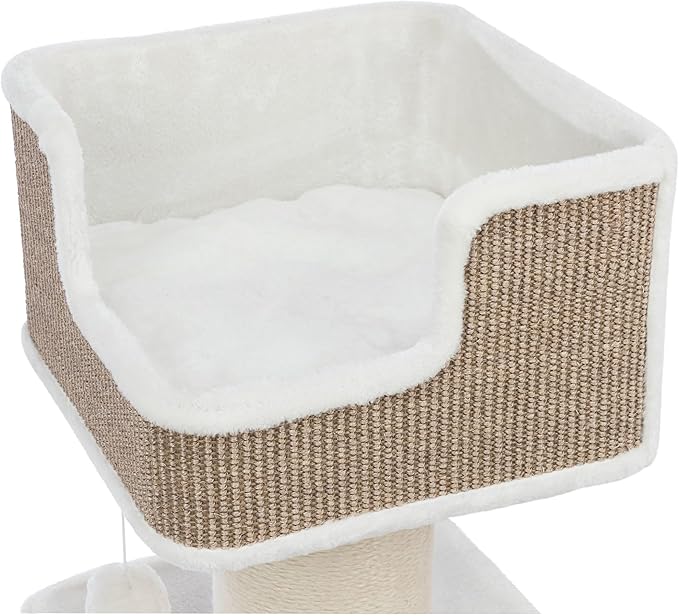 TRIXIE 33.9-in Ava XXL Cat Tree with Thick Scratching Post, Cat Condo, Cozy Top Platform with Removable Cushion, Dangling Cat Toy, Brown/White