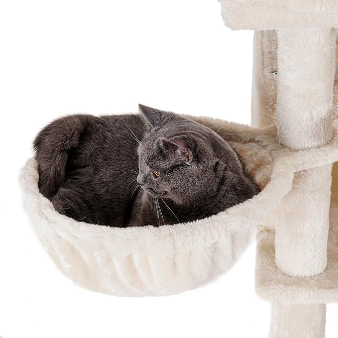 Heybly Cat Tree, Cat Tower for Indoor Cats,Multi-Level Cat Furniture Condo for Large Cats with 2 Padded Plush Perch, Cozy Basket and Scratching Posts HCT023M
