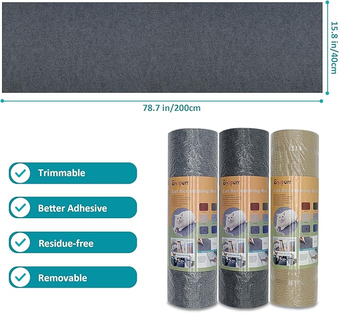 Cat Scratching Mat self-Adhesive, 78.7"x15.8" Cat Carpet remnants,DIY Climbing Cat Scratcher,Cat Scratch Furniture Protector（Dark Gray）