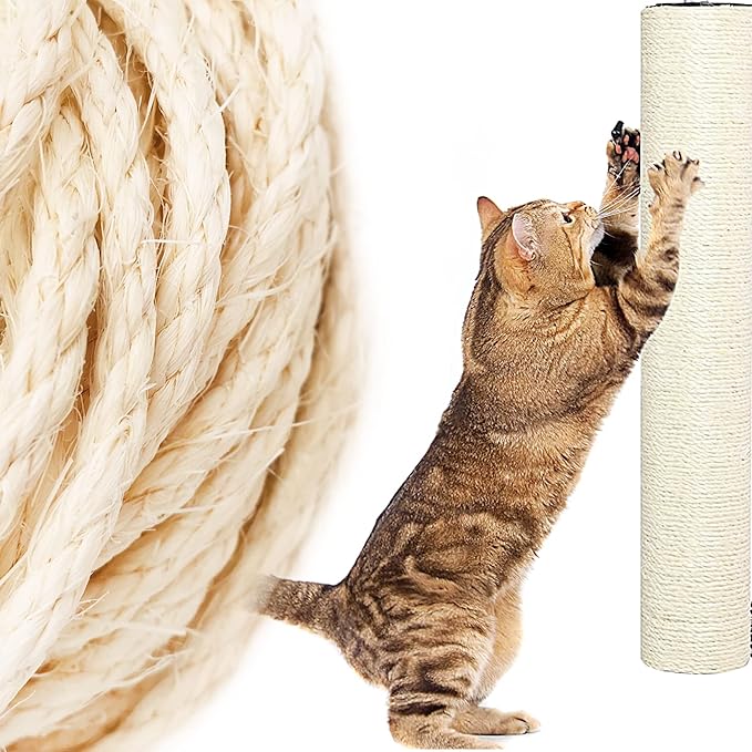 PET SHOW 1/4 inch 6mm Cats Sisal Rope 65.6 Feet(20M) Cat Scratching Post Replacement Hemp Rope for Repairing Recovering DIY Scratcher Twine String Kittens Shelves Furniture Toys