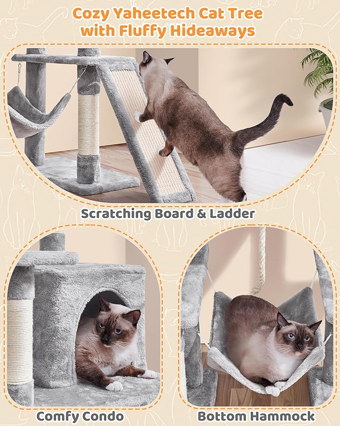 Yaheetech Cat Tree, Multi-Level Cat Tower for Indoor Cats, 63in, Condo Furniture with Scratching Posts, Large Top Perch, Hammock, Tall Cat Climbing Stand for Cat Play