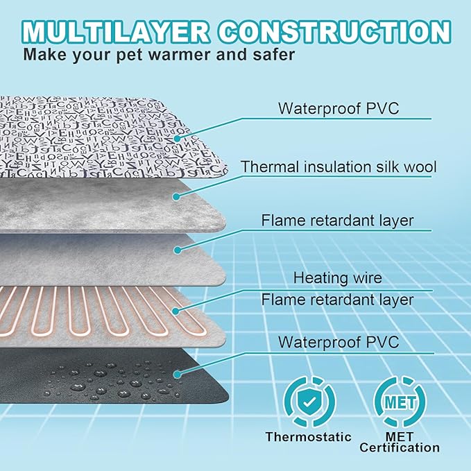 Large Dog Heating Pad, Pet Heated Pad Puppy Heating Pad for Whelping Box, Pet House Heat Pad, Waterproof Dog Heating Pad with Chew Resistant Steel Cord (Letter,34x21 in)