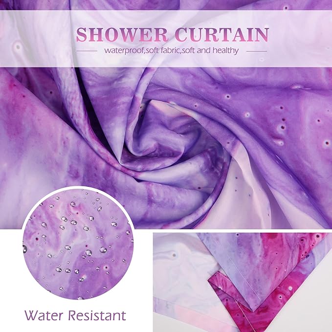Aimego Purple Shower Curtain Pink and Purple Tie Dye Marble Shower Curtains Set with 12 Hooks for Bathroom Decor Accessories Bathtub Curtain, 72"x72"
