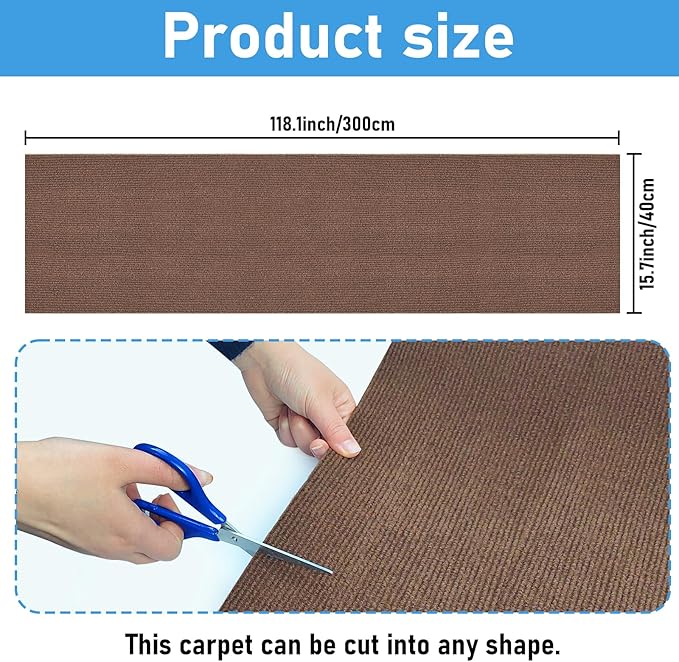 Trimmable Cat Scratching Post Carpet Covered 78.7”x15.8” Self-Adhesive Cat Tree Shelves Replacement Parts Mat Cat Scratcher Mat for Cat Shelf Steps Couch Furniture DIY Protector(Beige)