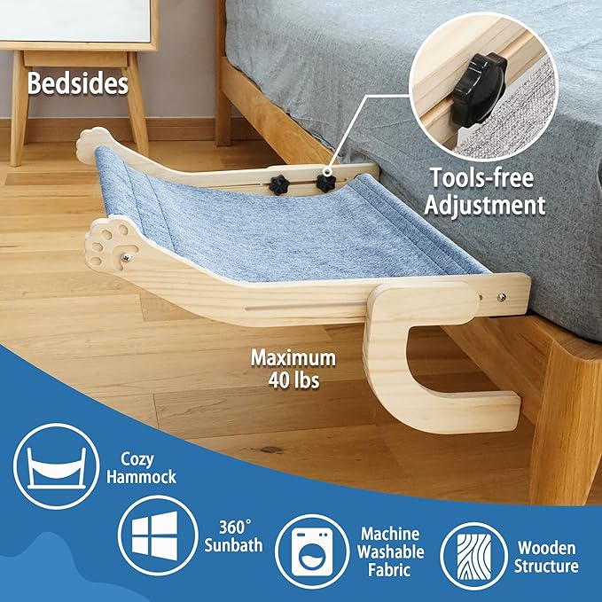 PETKARAY Cat Window Perch, Adjustable Cat Hammock for Windowsill, Indoor Window Shelves and Seat, Window Perch for Large Cats, Blue