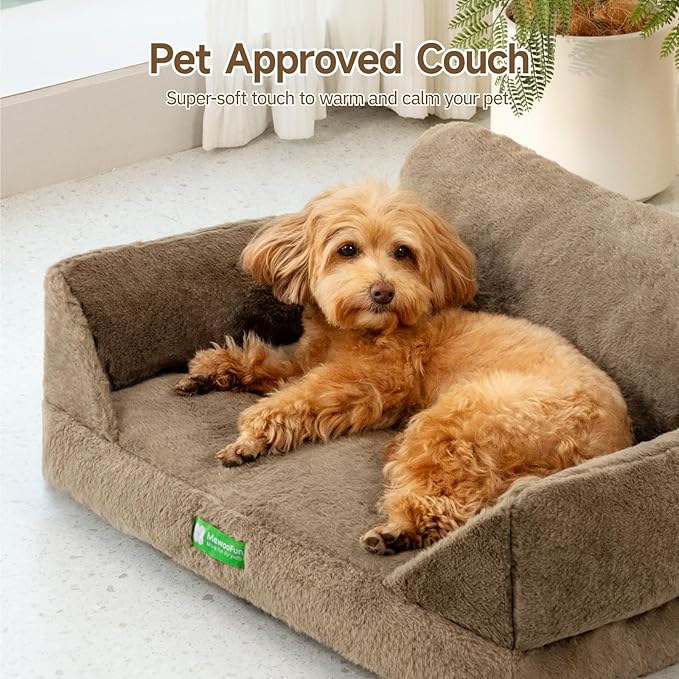MEWOOFUN Cute Cat Couch Bed, Washable Cat Sofa Beds for Indoor Cats, Supportive Dog Couch Bed for Small Dogs with Non-Slip Bottom, Fluffy Cat Chair for Cats and Small Pets (Brown, M)