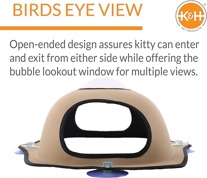 K&H Pet Products EZ Mount Window Bubble Pod Kitty Sill Window Sill Cat Bed Cat Perch, Cat Hammock with Lookout Bubble Window Tan 27 X 20 Inches