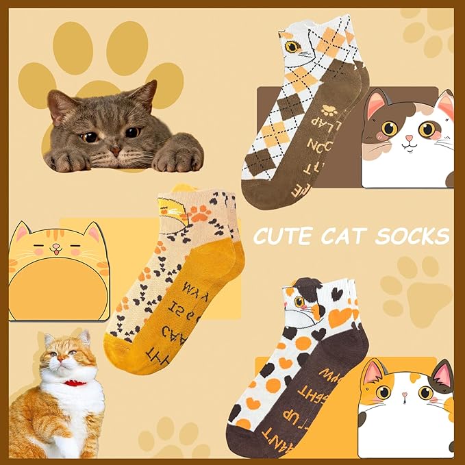 12 Pairs Women's Cat Socks, Cute Animal Ankle Socks, Funny Novelty Gifts for Cat Lovers