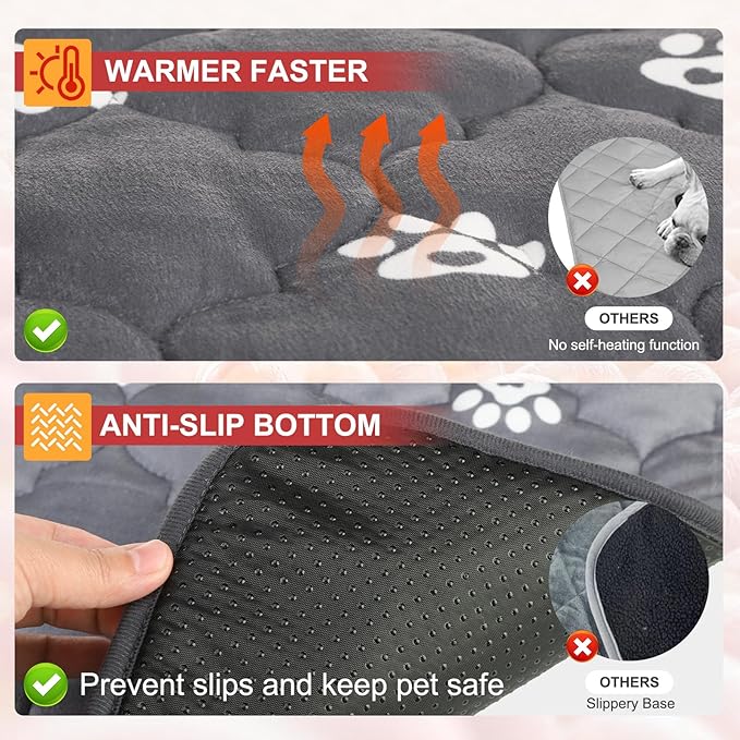 BEAUTYZOO Self Warming Cat Bed Pad, Self Heating Dog Bed Mat, Heated Cat Bed for Indoor Outdoor Cats, Thermal Warmer Pet Pad for Kitten Puppy Washable Non-Slip Chew Proof, 1 Pack 23 x 35 Inches Gray