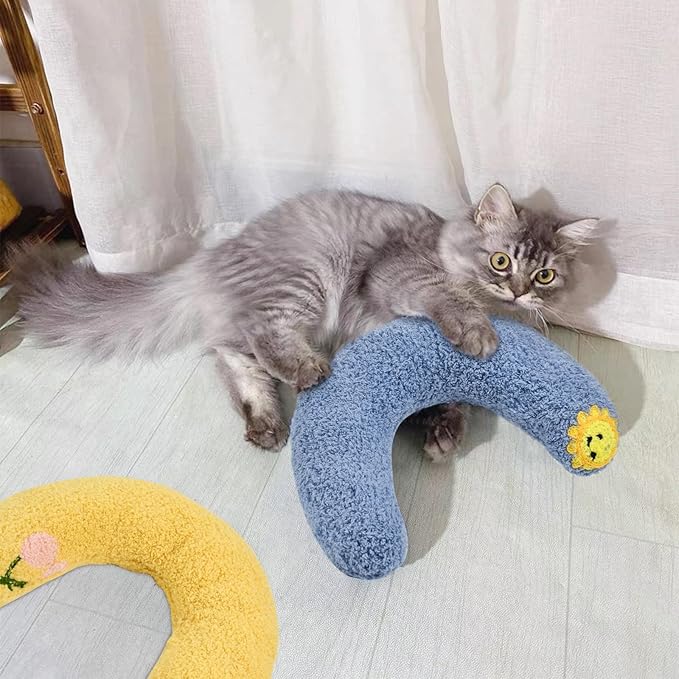 3 Pcs Kitten Pillow for Indoor Cats Puppy Cute Embroidery Pattern Kitten Pillow Bed Curl UP Half Donut Pet Sleeping Improve Pillow for Girl Boy Cats