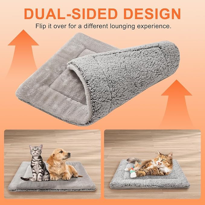 BEAUTYZOO Self Warming Cat Bed, Self Heating Cat Pad 28 x 19 inch, Double Sided Heated Cat Dog Mat, Soft Thermal Blanket for Indoor Outdoor Large Kittens Small Puppy Pets, Washable, Grey