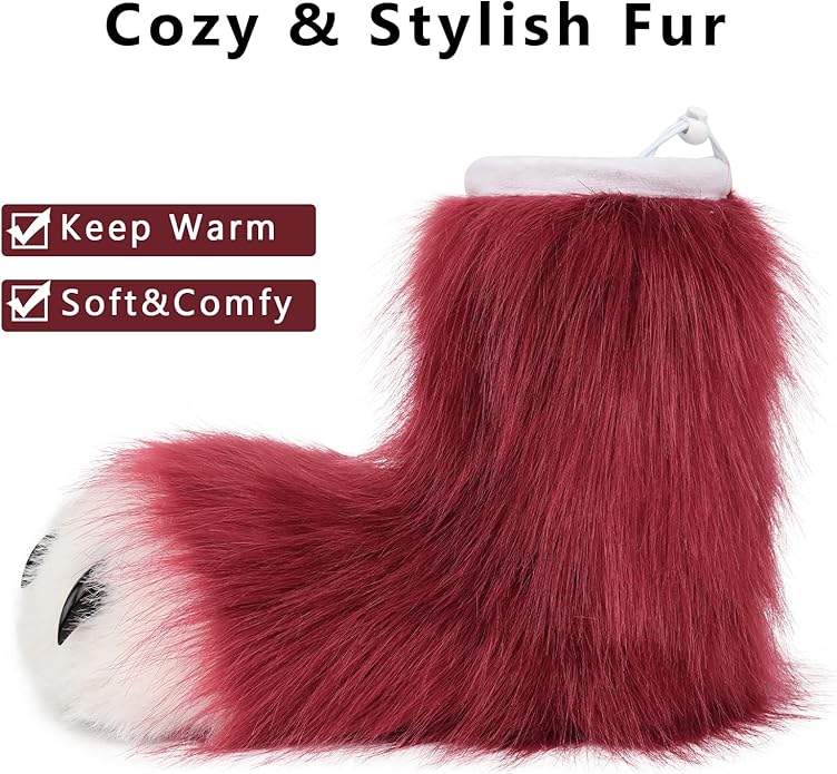 Animal Fuzzy Slippers Bear Cat Wolf Dog Fox Fursuit Feet Paw Claw Shoes Furry Boots Costume Accessories for Adult Kids