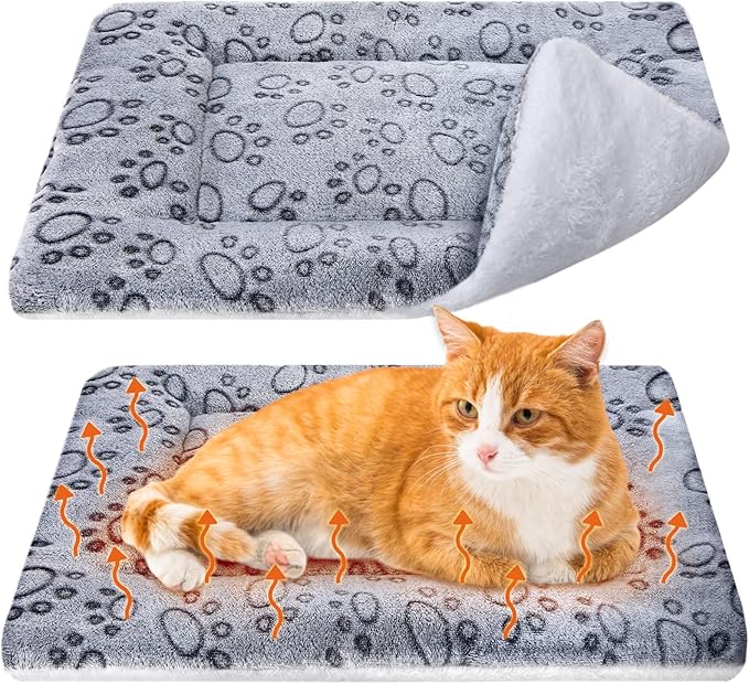 2 Pack Self Warming Cat Mat Self Heating Cat Pad Cat Bed Reversible Machine Washable Reflects Body Heat Warm Thermal Pet Pad Crate Blanket for Feral and Indoor Cat(Dog Paw,22" X 18")