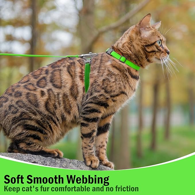 PUPTECK Adjustable Cat Harness and Leash Set Escape Proof Kitten Strap Collar for Walking Travel, Green