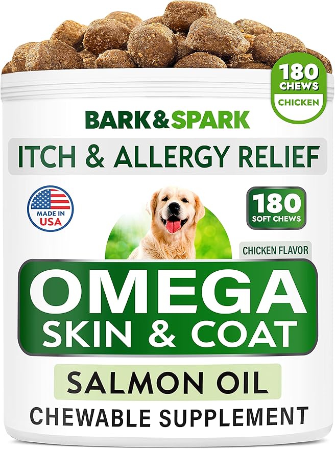 BARK&SPARK Omega 3 for Dogs - 150 Fish Oil Treats for Dogs - Skin and Coat Supplement - EPA & DHA Fatty Acids - Canine Salmon Oil - Anchovy