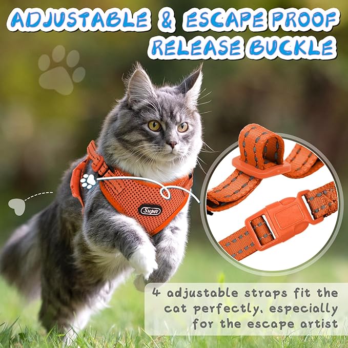 Supet Cat Harness and Leash Set for Small to Large Cats Adjustable Cat Vest Harness with Reflective Trim Universal Cat Leash and Harness for Cats/Puppies